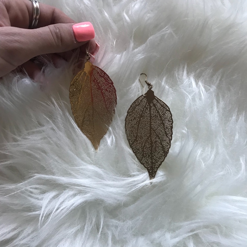 Gold Leaf Statement Earrings - Picture 2 of 4